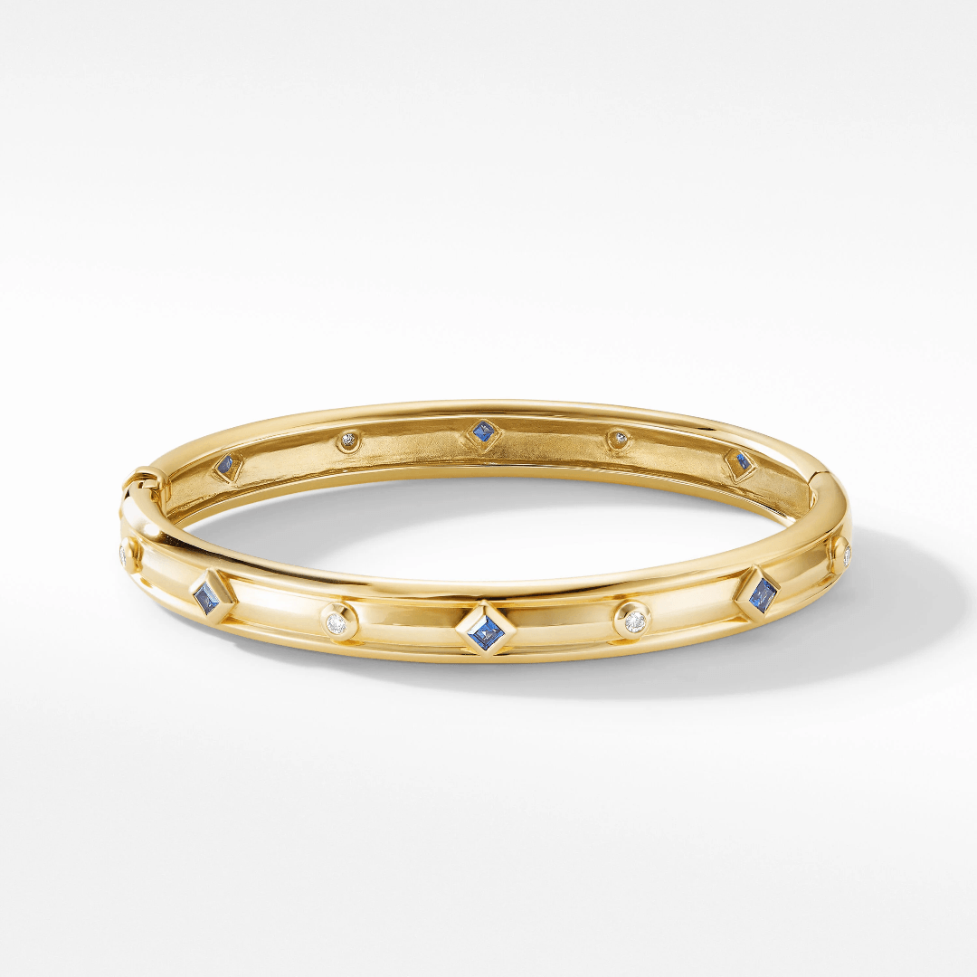 David Yurman Modern Renaissance Bangle Bracelet in 18K Yellow Gold with Blue Sapphires and Diamonds