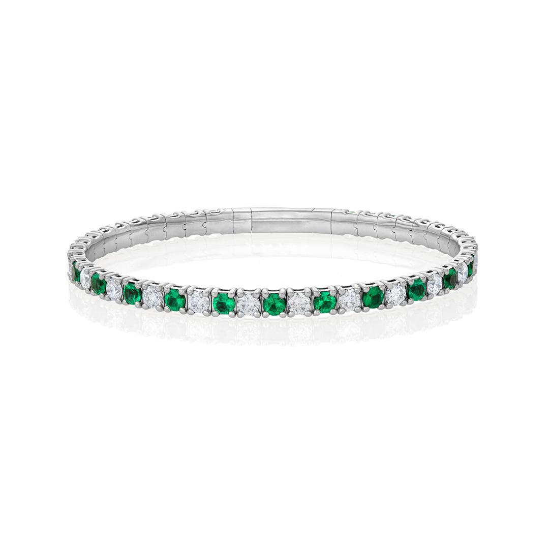Emerald and Diamond Flexible Bangle in White Gold 0