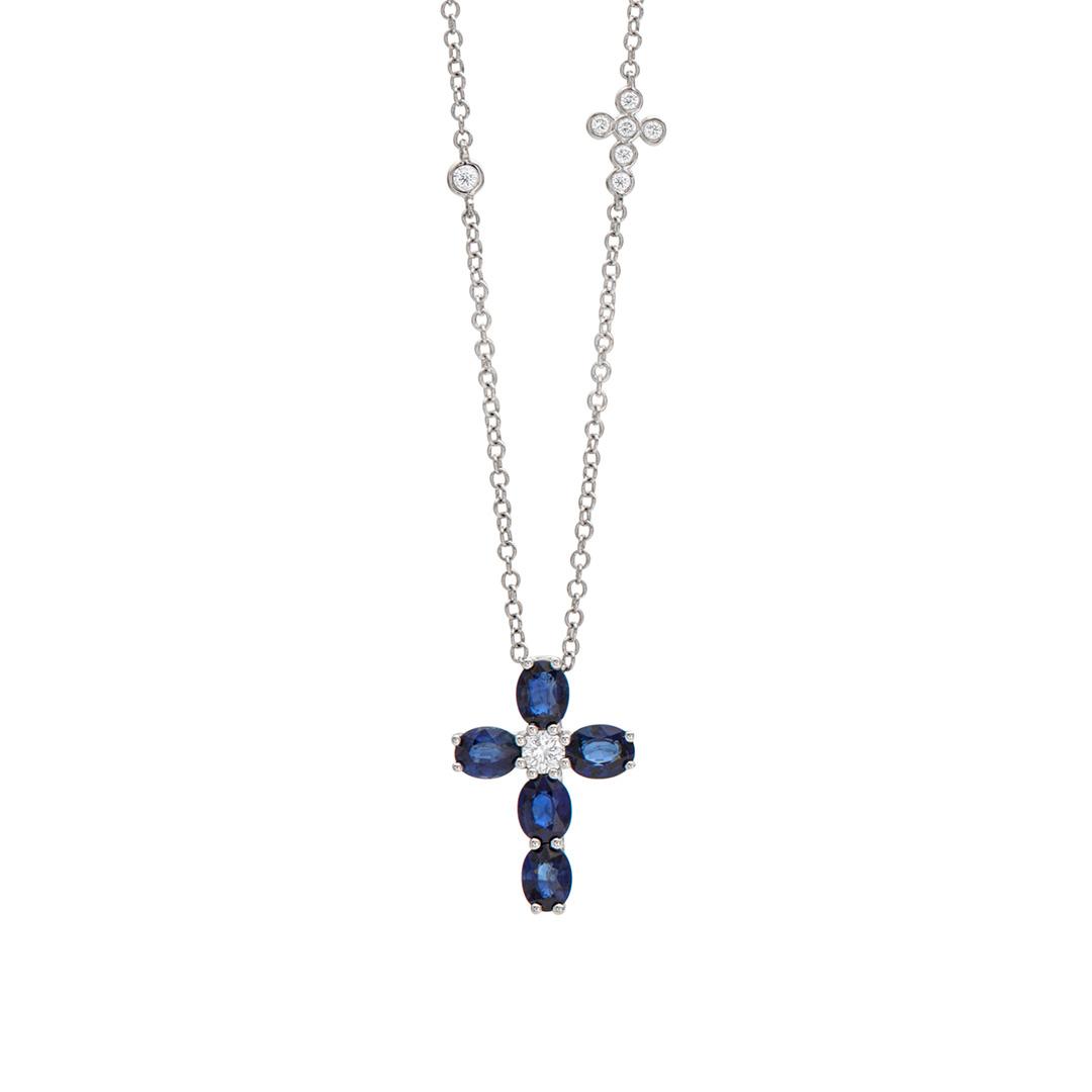 Sapphire and Diamond Two-Cross Necklace