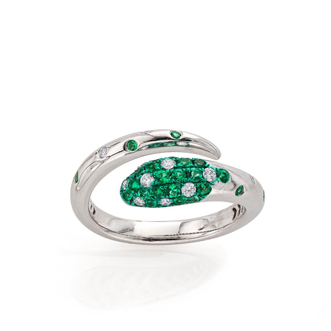 Emerald and Diamond Snake Bypass Ring 0