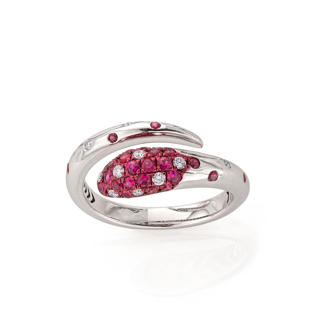 Ruby and Diamond Snake Bypass Ring