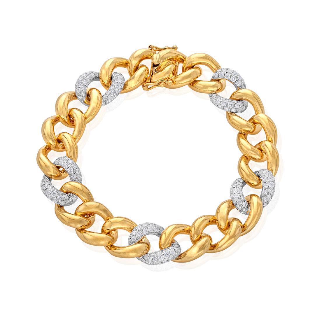 18k Two Tone Curb Link Bracelet with  Pave Diamonds 0
