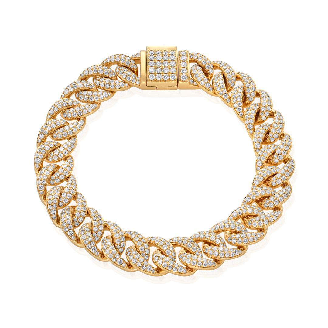 6.00 CTW Pave Diamond Curb Link Bracelet in 18k Yellow Gold