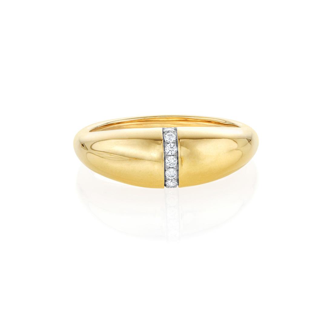 Domed Yellow Gold and Diamond Ring