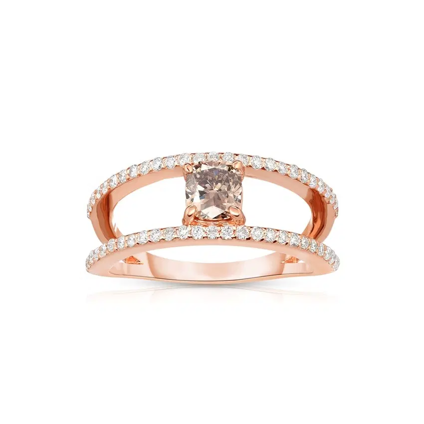 Rose Gold Split Band Ring with Cushion-Shape Brown Diamond