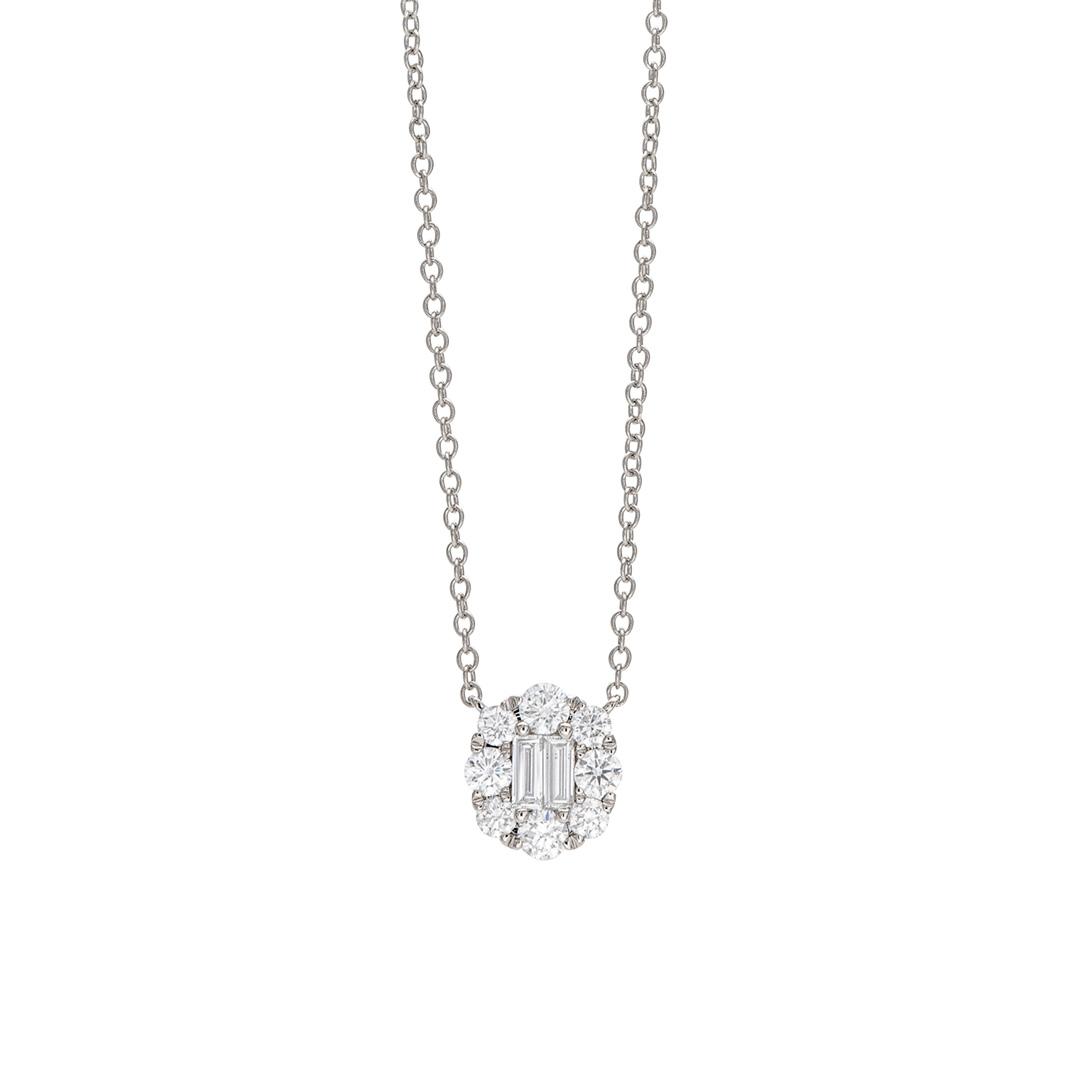 Round and Baguette Diamond Cluster Pendant Necklace 0