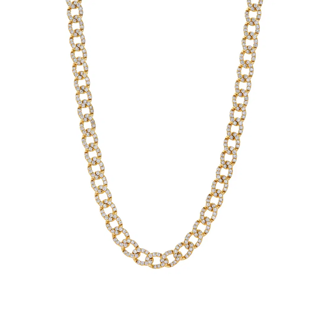 Pave Diamond 18k Yellow Gold Curb Link Necklace 0