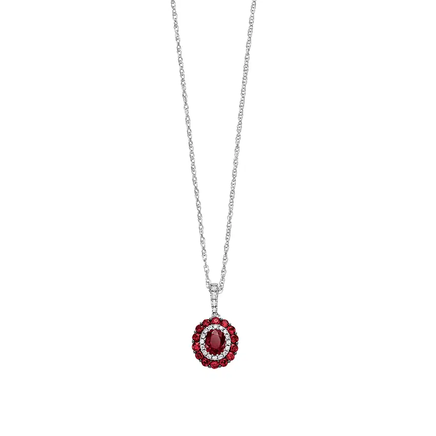 Ruby & Diamond Oval Shape Pendant Necklace in 18k White Gold 0