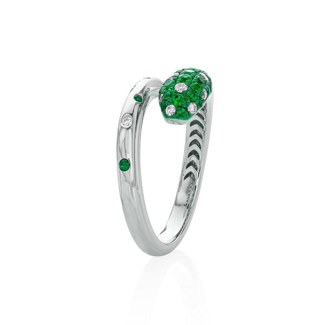 Emerald and Diamond Snake Bypass Ring 1