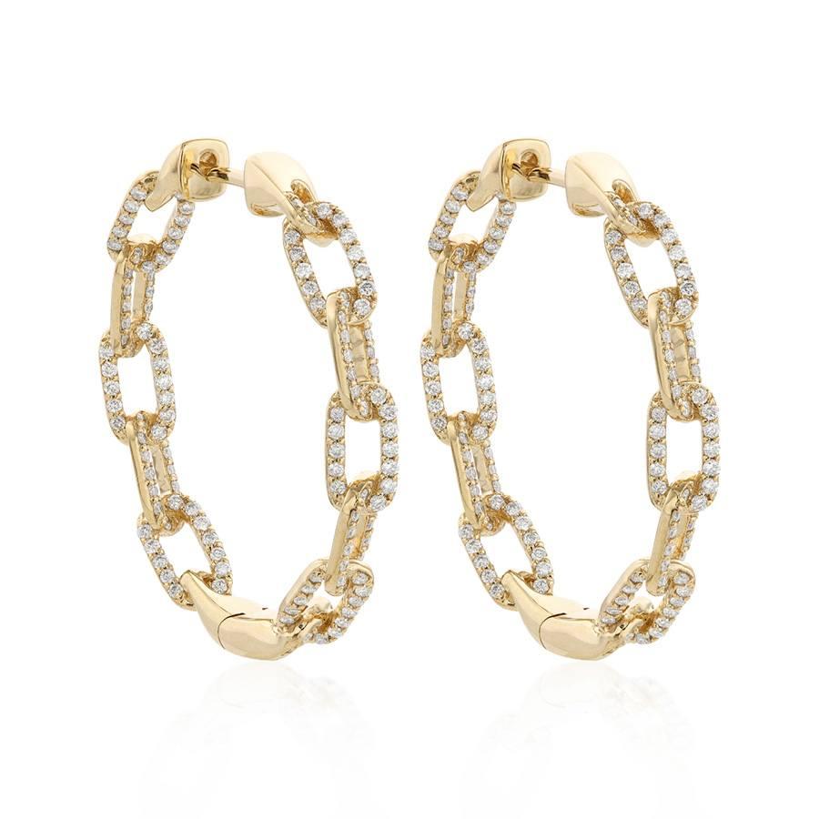Pave Diamond Open Link in and Out Hoop Earrings 0