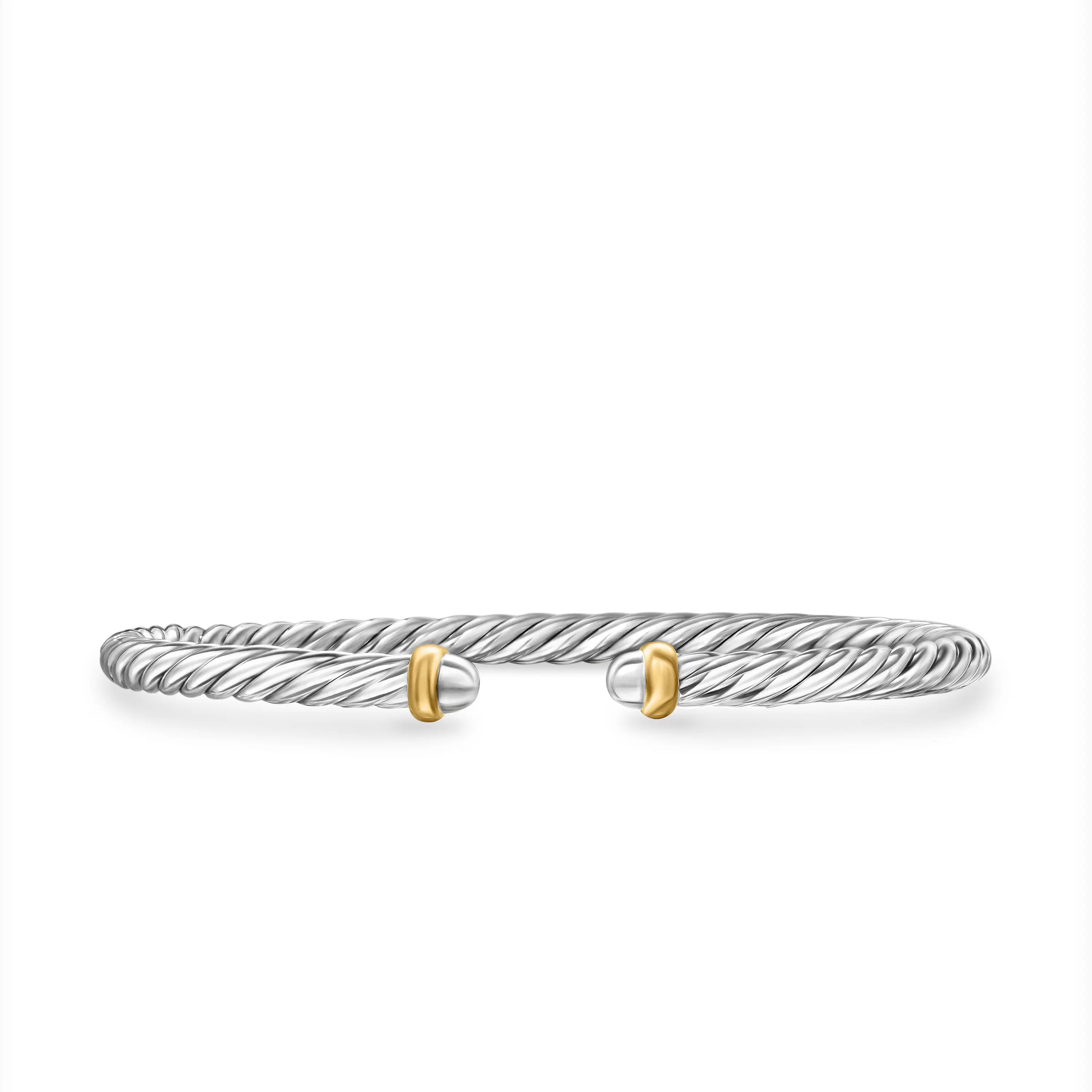 David Yurman Sterling Silver Cable Flex Bracelet with Gold, Size Large 0
