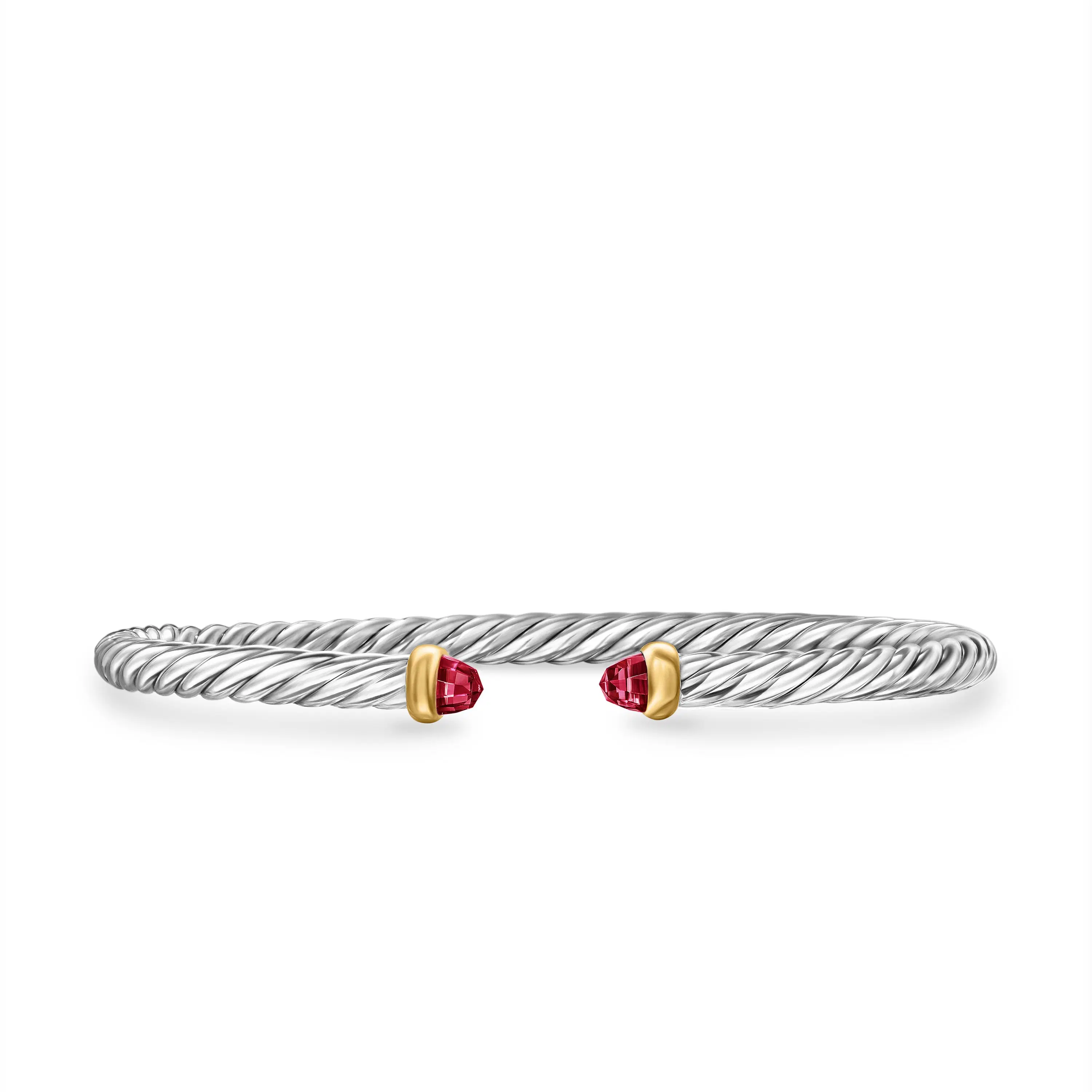 David Yurman Cable Flex Sterling Silver Bracelet with Garnet, Size Large