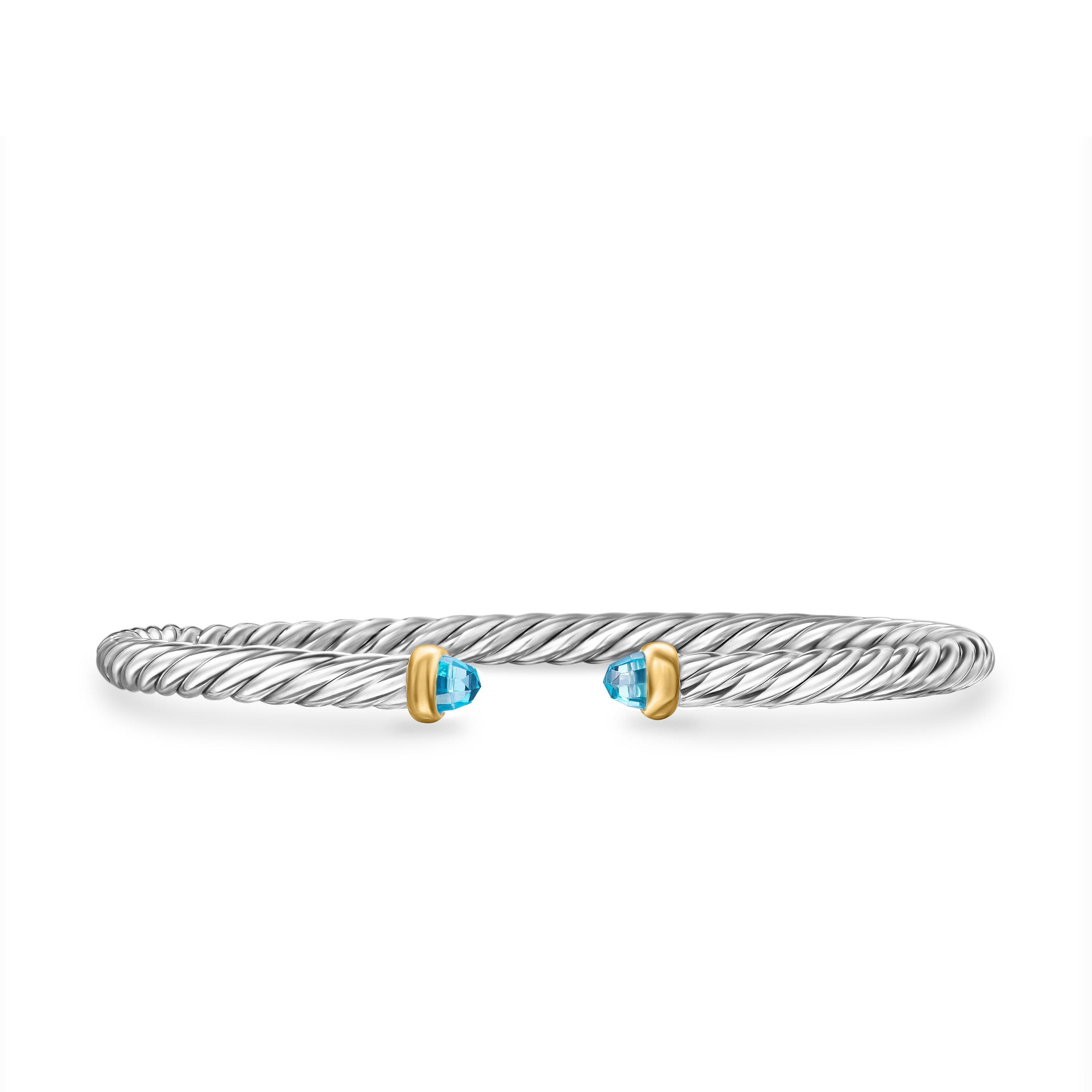 David Yurman Cable Flex Sterling Silver Bracelet with Blue Topaz, Size Small 0