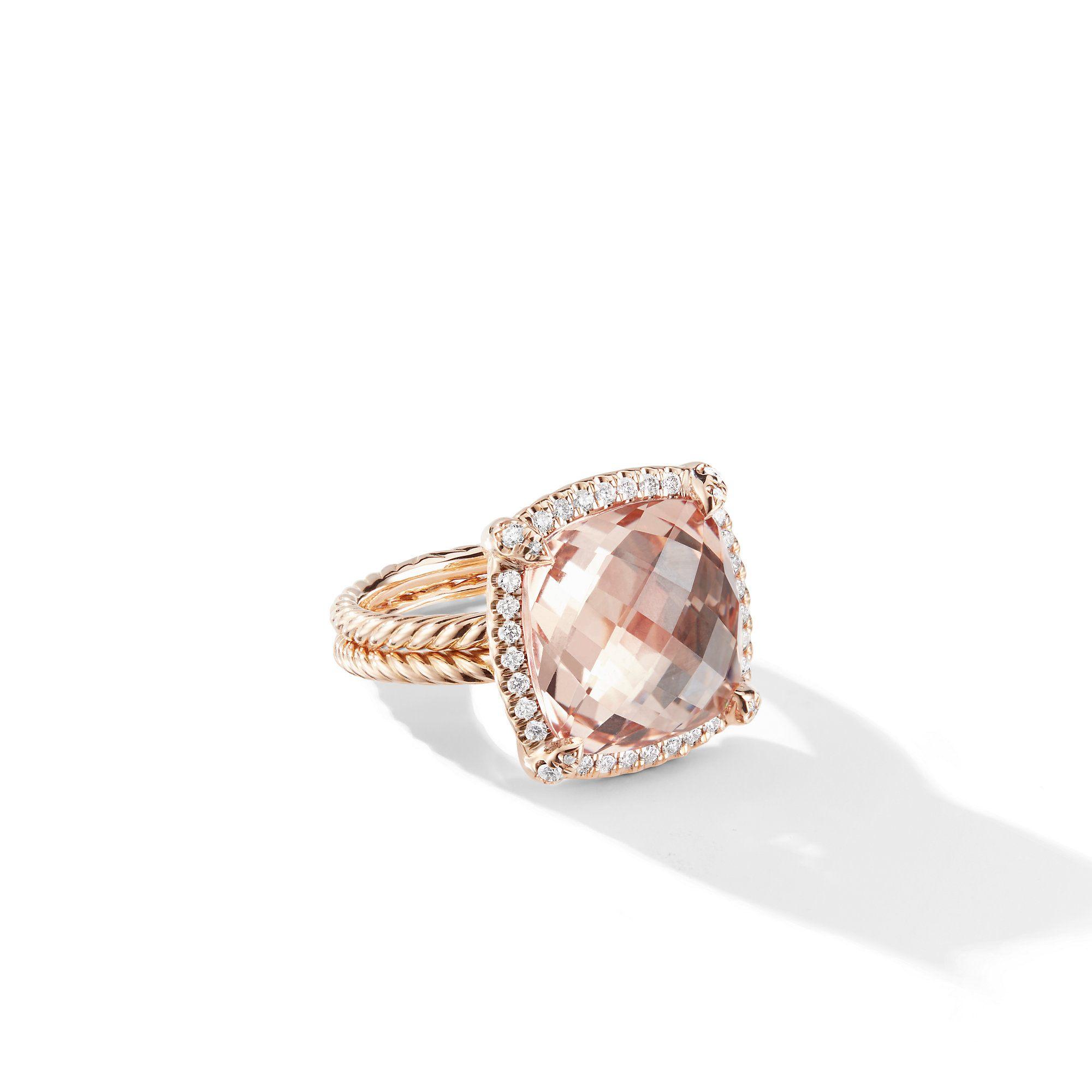 David Yurman Chatelaine Pave Bezel Ring in 18K Rose Gold with Morganite and Diamonds 0