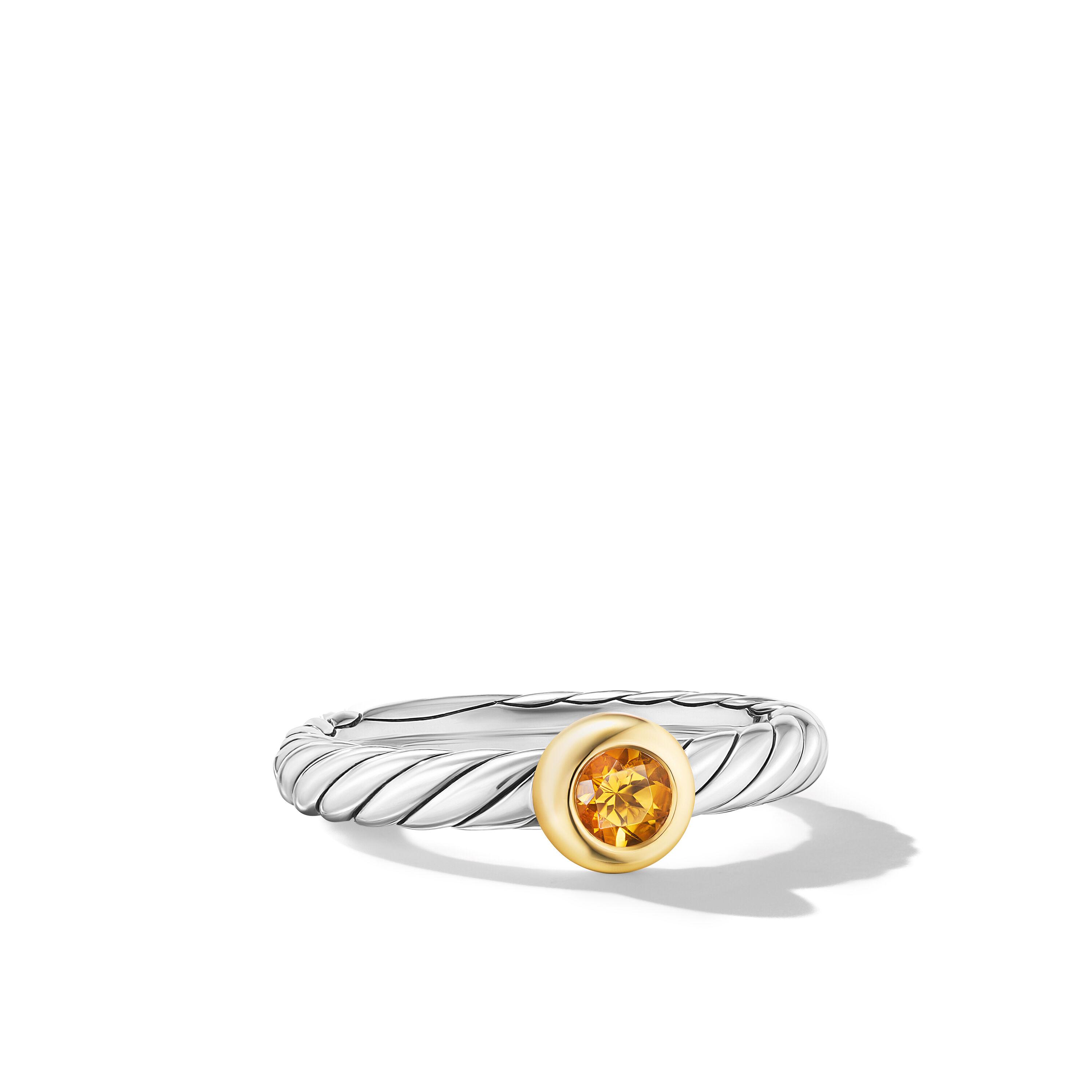 David Yurman Petite Cable Ring in Sterling Silver with 14K Yellow Gold and Citrine, Size 6 0